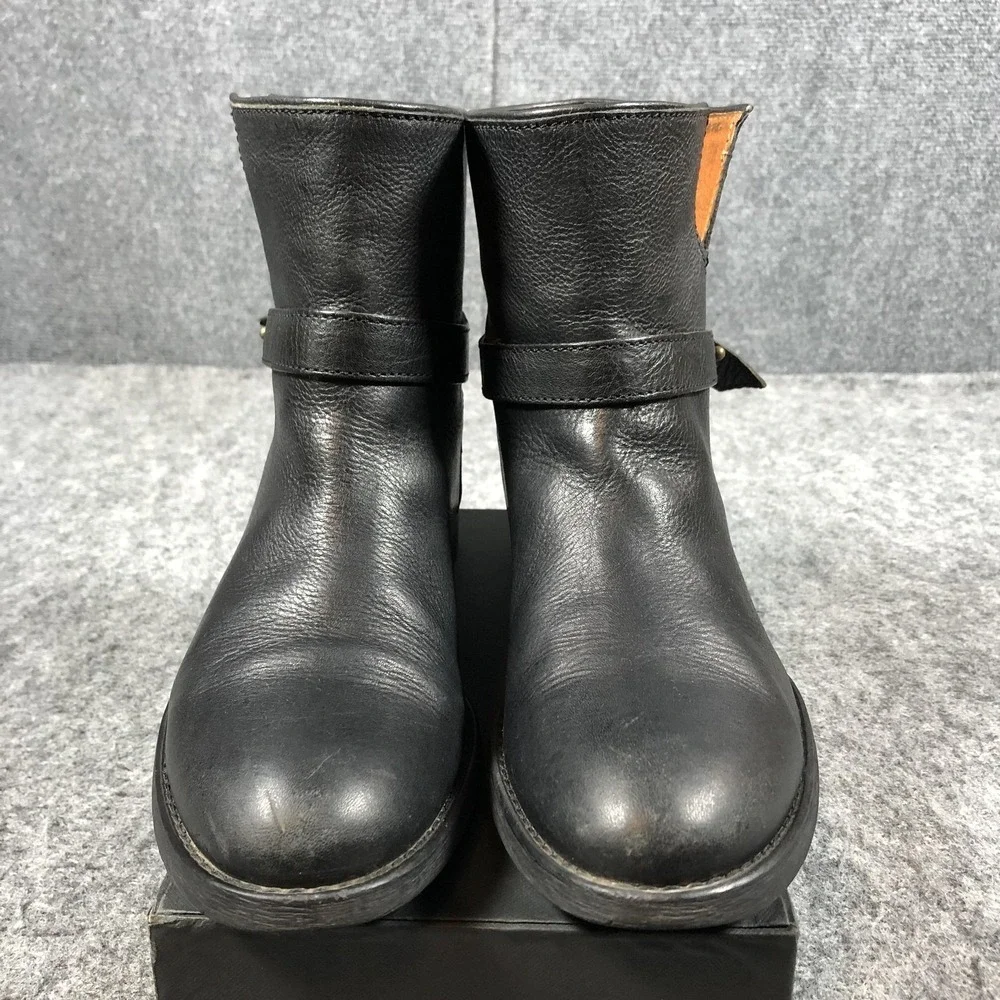 Madewell Ankle Boots‎ Womens 9.5 Black Leather Strap Pull On Low Heel 03827